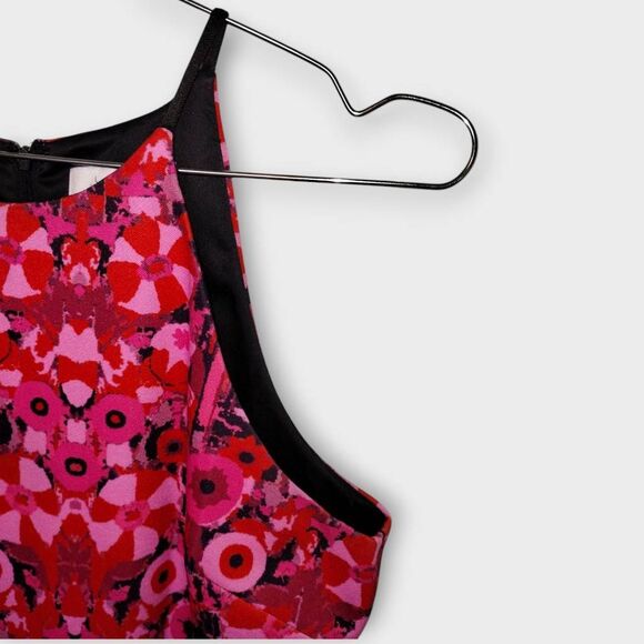 Belle BADGLEY MISCHKA Dress Sz 8 Red Pink Print Halter Dress Bodycon Old Money - Picture 10 of 16
